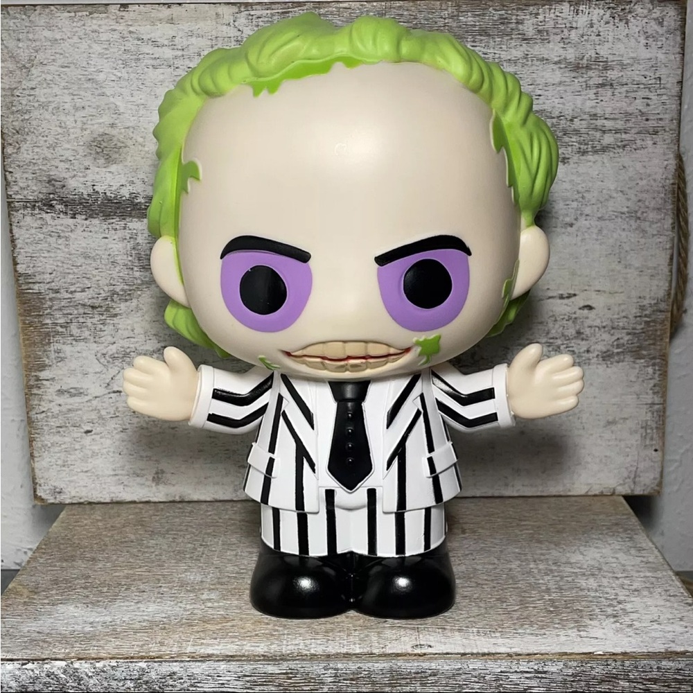 Beetlejuice Horror Piggy Bank Classic Black & White Suit Figural 8.5”